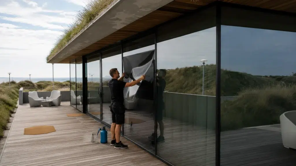 zonwerende folie op glas voor optimale warmtewering en energiebesparing.